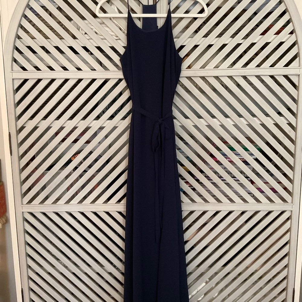 Bishop and Young Navy maxi dress with tie belt. XS